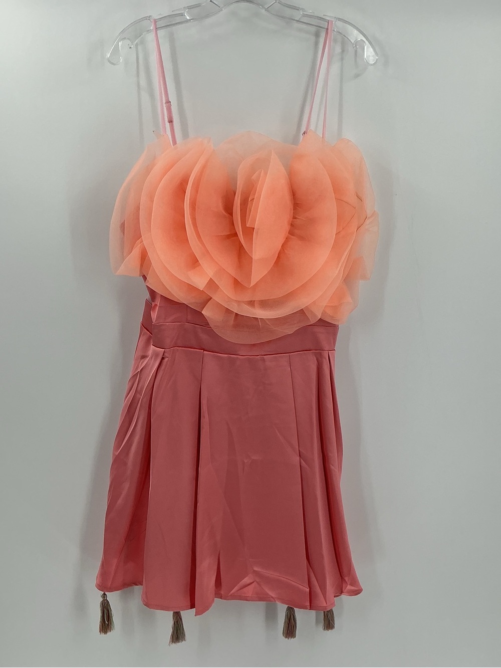 Peach & Coral Ruffle Bust Mini Dress